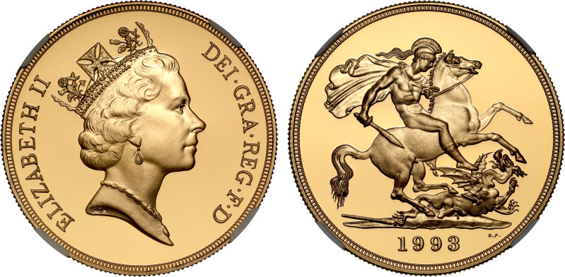 PF70 UCAM | Elizabeth II 1993 gold proof Five Pounds

Elizabeth II (1952-2022)...