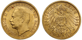 Germany Grand Duchy of Baden Friedrich II 1913 20 gold Mark