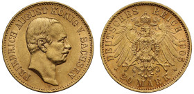 Germany Kingdom of Saxony Friedrich August III 1905 gold 20 Mark