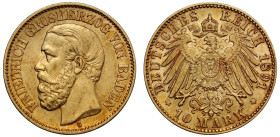 Germany Grand Duchy of Baden Friedrich I 1891 gold 10 Mark