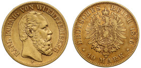 Germany Kingdom of Württemberg Karl I 1876 gold 10 Mark