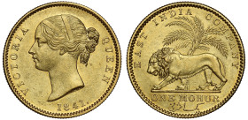 MS 62 | British India EIC 1841 gold Mohur divided legend