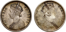 British India Victoria silver brockage Rupee
