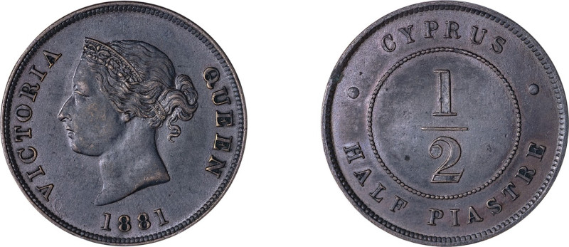 Cyprus. Victoria, 1837-1901. 1/2 Piastre, 1881, Royal mint, 5.91g (KM2; Fitikide...