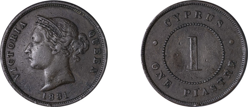 Cyprus. Victoria, 1837-1901. Piastre, 1881, Royal mint, variety with thin “1” of...