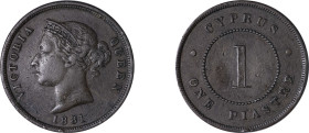 Cyprus. Victoria, 1837-1901. Piastre, 1881, Royal mint, variety with thin “1” of value, 11.53g (KM3.1; Fitikides 27).

About very fine.