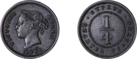Cyprus. Victoria, 1837-1901. 1/4 Piastre, 1882H, Ralph Heaton & Sons mint, 3.00g (KM1.1; Fitikides 5).

Good very fine.
