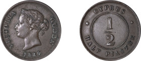 Cyprus. Victoria, 1837-1901. 1/2 Piastre, 1885, Royal mint, 5.87g (KM2; Fitikides 18).

With some deposits. About very fine.