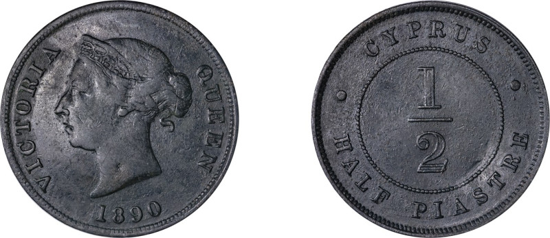 Cyprus. Victoria, 1837-1901. 1/2 Piastre, 1890, Royal mint, 5.79g (KM2; Fitikide...