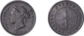 Cyprus. Victoria, 1837-1901. 1/4 Piastre, 1901, Royal mint, 2.83g (KM1.2; Fitikides 12).

About very fine.