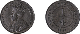 Cyprus. George V, 1910-1936. 1/4 Piastre, 1926, Royal mint, 2.94g (KM16; Fitikides 52).

Very fine.