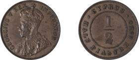 Cyprus. George V, 1910-1936. 1/2 Piastre, 1930, Royal mint, 5.94g (KM17; Fitikides 55).

About extremely fine.