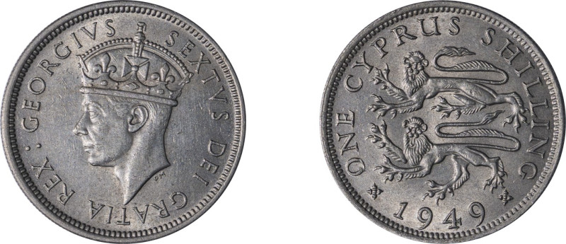 Cyprus. George VI, 1936-1952. Shilling, 1949, Royal mint, 5.68g (KM31; Fitikides...