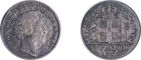 Greece. King Otto, 1832-1862. 1/2 Drachma, 1833, First Type, Munich mint, 2.19g (KM19; Divo 14a).

Good very fine.