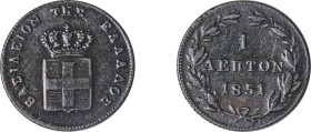 Greece. King Otto, 1832-1862. Lepton, 1851, Fourth Type, Athens mint, 1.10g (KM30; Divo 32a).

Very fine.