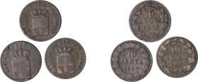 Greece. King Otto, 1832-1862. Lot of 3 coins comprised of 10 Lepta 1837, 13.00g (KM17; Divo 18c); 10 Lepta 1848, 12.00g (KM29; Divo 20b) and 10 Lepta ...