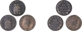 Greece. King Otto, 1832-1862. Lot of 3 coins comprised of 10 Lepta 1848, 12.39g (KM29; Divo 20b); 10 Lepta 1849, 12.37g (KM29; Divo 20c) and 10 Lepta ...