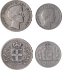 Greece. King Otto, 1832-1862. Lot of 2 coins comprised of 1/2 Drachma 1833, 2.21g (KM19; Divo 14a) and Drachma 1833, 4.47g (KM15; Divo 12c).

Both a...