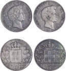 Greece. King Otto, 1832-1862. Lot of 2 coins comprised of 5 Drachmai 1833A, First Type, Paris mint, 21.92g (KM20; Divo 10b; Dav. 115) and 5 Drachmai 1...