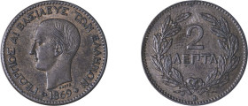 Greece. King George I, 1863-1913. 2 Lepta, 1869BB, First Type, Strasbourg mint, 2.00g (KM41; Divo 67; IV6).

Extremely fine.