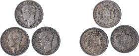 Greece. King George I, 1863-1913. Lot of 3 coins comprised of Drachma, 1873A, First Type, Paris mint, 5.00g and 5.00g (KM38; Divo 53b; IV3).

Very fin...