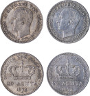 Greece. King George I, 1863-1913. Lot of 2 coins comprised of 20 Lepta, 1874A, First Type, Paris mint, 1.00g and 1.00g (KM44; Divo 56a; IV9).

Extre...