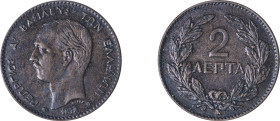 Greece. King George I, 1863-1913. 2 Lepta, 1878K, Second Type, Bordeaux mint, variety with small anchor, 2.00g (KM53; Divo 68; IV17.3).

Very fine.