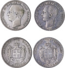 Greece. King George I, 1863-1913. Lot of 2 coins comprised of 2 Drachmai, 1883A, First Type, Paris mint, 9.95g and 9.81g (KM39; Divo 51c; IV4). 

Very...