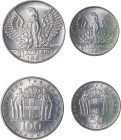 Greece. King Constantine II, 1964-1973. Lot of 2 coins, set of 50 and 100 Drachmai, ND (1970), Kremnitz mint, 12.47g and 25.00g (KM93 and 95).

Both u...