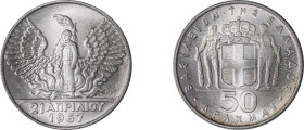 Greece. King Constantine II, 1964-1973. 50 Drachmai, ND (1970), Kremnitz mint, 12.51g (KM93).

Uncirculated.

Struck to commemorate the April 21st 196...