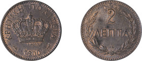 Greece. Crete. Prince George, 1898-1906. 2 Lepta, 1900A, Paris mint, 1.97g (KM2; Divo 137a).

Uncirculated.