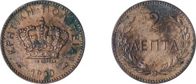 Greece. Crete. Prince George, 1898-1906. 2 Lepta, 1900A, Paris mint, 2.00g (KM2; Divo 137a).

With deposits and some discolouration, very fine.