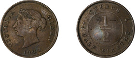 Cyprus. Victoria, 1837-1901. 1/2 Piastre, 1900, Royal mint, 5.86g (KM2; Fitikides 25).

Fine.