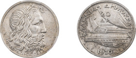 Greece. First Republic, 1924-1935. 20 Drachmai, 1930, London mint (KM73; Divo 104).

Graded MS62 PCGS.