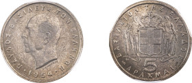 Greece. King Paul, 1947-1964. 5 Drachmai, 1954, Hollow Cheek, Paris mint (KM83; Divo 117).

Graded MS66 PCGS.