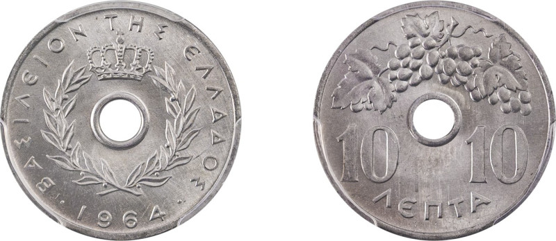 Greece. King Constantine II, 1964-1973. 10 Lepta, 1964, Vienna mint (KM78; Divo ...
