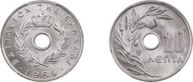 Greece. King Constantine II, 1964-1973. 20 Lepta, 1969, Kremnitz mint (KM79).

Graded MS67 PCGS.