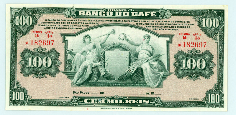 Brazil
Banco do Café
100 Mil Reis, 19( ) Remainder
S/N 182697 - Series 4A - Prin...