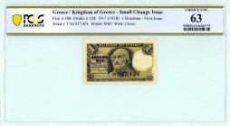 Greece
Kingdom of Greece (ΒΑΣΙΛΕΙΟΝ ΤΗΣ ΕΛΛΑΔΟΣ)
Ministry of Finance
1 Drachma, 1917 (ND 1918)
S/N Γ/42 037,424
Printer: BWC
Wmk: Crown
Pick 308; Piti...