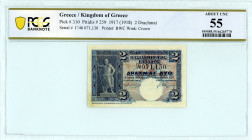 Greece
Kingdom of Greece (ΒΑΣΙΛΕΙΟΝ ΤΗΣ ΕΛΛΑΔΟΣ)
Ministry of Finance
2 Drachmai, 1917 (ND 1918)
S/N Γ/46 071,130
Printer: BWC
Wmk: Crown
Pick 310; Pit...