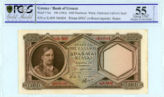 Greece
Bank of Greece (ΤΡΑΠΕΖΑ ΤΗΣ ΕΛΛΑΔΟΣ)
1.000 Drachmai, ND (1944)
S/N o.X-009 566004
Printer: BWC (without imprint)
Wmk: Miltiade’s Head
Pick 172a...