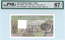 West African States / Togo
500 Francs, 1989
S/N Y.20 978687 - Sign. #21 - Code Letter “T”
Wmk: Woman’s Head
Pick 806Tk

Graded Superb Gem Uncirculated...