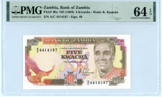 Zambia
Bank of Zambia
5 Kwacha, ND (1989)
S/N A/C 4414197 - Sign. #8
Wmk: K. Kaunda
Pick 30a

Graded Choice Uncirculated 64 EPQ PMG