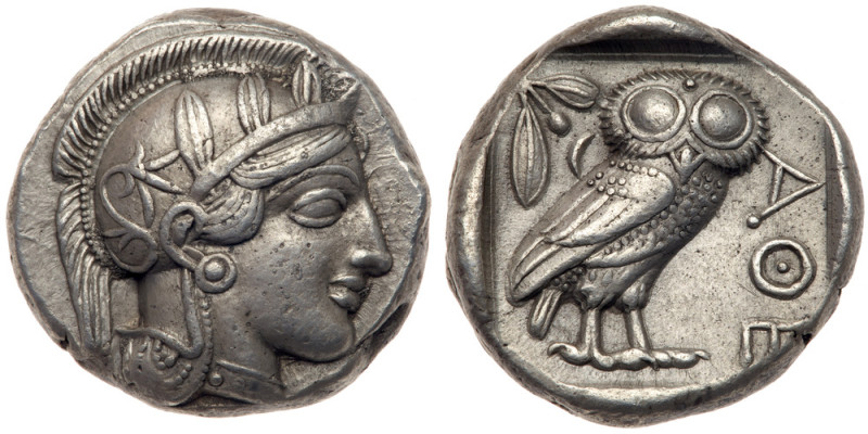 Attica, Athens. Silver Tetradrachm (17.14 g), ca. 454-404 BC. Helmeted head of A...