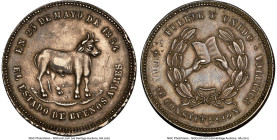 Republic "Buenos Aires Constitution" silver Medal 1854 AU55 NGC, 37mm. Well-struck but yet still visible the host features such as the stars and parts...