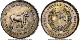 Republic "Buenos Aires Constitution" silver Medal 1854 AU53 NGC, 37mm. A popular medal, the present offering interestingly overstruck on a cut-down Bo...