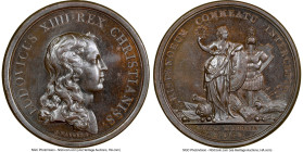 Louis XIV bronze "Siege of Guise Lifted" Medal 1650-Dated MS65 Brown NGC, Divo-30. 41mm. By J. Mauger. LUDOVICUS XIIII REX CHRISTIANISS Bust right // ...