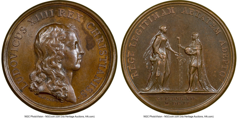 Louis XIV bronze "Coming of Age" Medal 1651-Dated MS64 Brown NGC, Divo-32. 41mm....