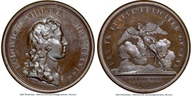 Louis XIV bronze "Mortare Captured" Medal 1658-Dated MS66 Brown NGC, Divo-51. 41mm. By J. Mauger. LUDOVICUS XIIII REX CHRISTIANISS Bust right // RES I...