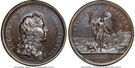 Louis XIV bronze "Battle of the Dunes" Medal 1658-Dated MS65 Brown NGC, Divo-48. 41mm. By J. Mauger. LUDOVICUS XIIII REX CHRISTIANISS Bust right // VI...
